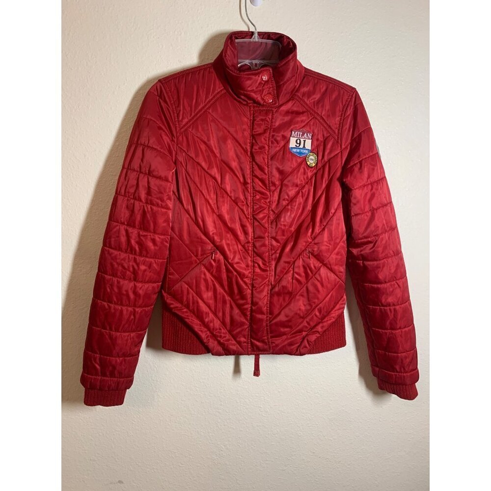 RARE Armani Exchange Quilted Coat Jacket w Patches Red Winter Womens Size Medium